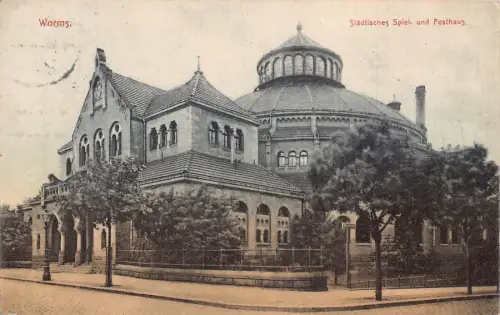 A165 Deutschland 1909 Worms Staatliches Spiel Festhaus Vintage Postkarte