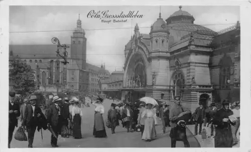 A163 Deutschland 1909 Köln Großstadtleben Hauptbahnhof beschäftigt alte Postkarte