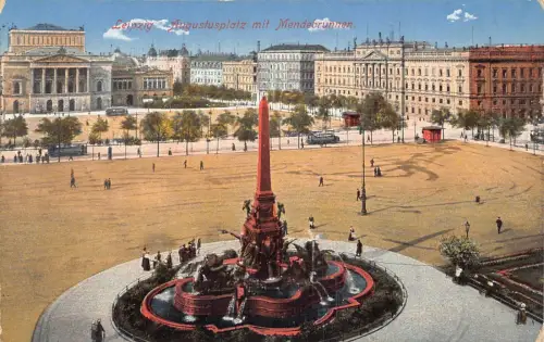 A164 Deutschland 1916 Leipzig Augustusplatz Mendebrunnen Brunnen 1. Weltkrieg Feldpostkarte