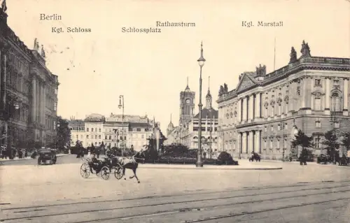 A165 Deutschland 1914 Berlin Marstallplatz Kutsche Schloss Rathaus Towe Postkarte