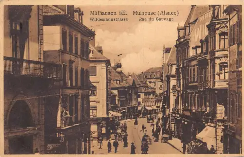 A160 Frankreich 1910 Muelhausen i/E Mullhouse Elsass Rue du Sauvage Straße Postkarte