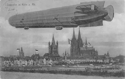 A160 Deutschland 1909 Zeppelin Luftschiff in Köln eine Rh Vintage Postkarte