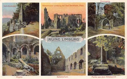 A164 Deutschland 1924 Limburg Ruinen Refektorium Krypta Jost Denkmal Kirche Postkarte