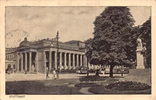 A165 Deutschland 1925 Stuttgart Königsbau Straßenbahn Statue Vintage Postkarte