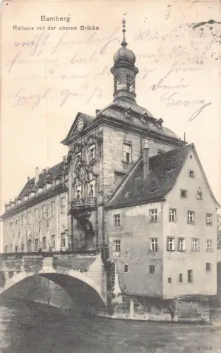 A162 Deutschland 1908 Bamberger Rathaus obere Brücke alte Postkarte