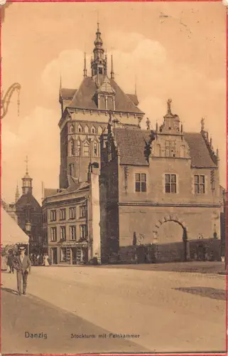 A160 Polen 1910 Danzig Danzig Stockturm Turm Chocoladens Confitueren Postkarte