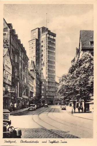 A162 Deutschland Stuttgart Eberhardstraße und Tagblatt Turm Turm Postkarte