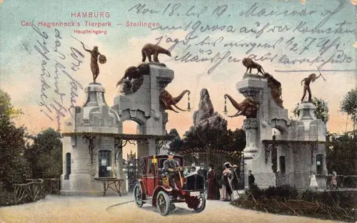 A163 Deutschland 1910 Hamburg Carl Hagenbecks Tierpark Stellingen Auto Postkarte
