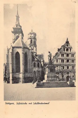 A162 Deutschland Stuttgart Stiftskirche Kirche Schiller Denkmal Postkarte