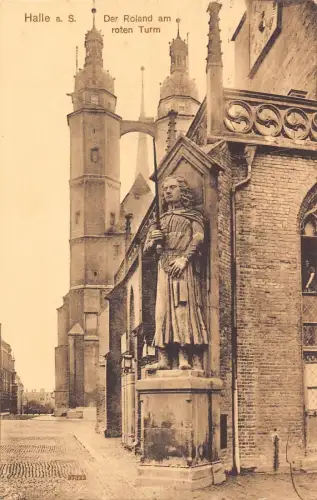 A162 Deutschland 1912 Halle a S Roland Statue Rundturm Vintage Postkarte