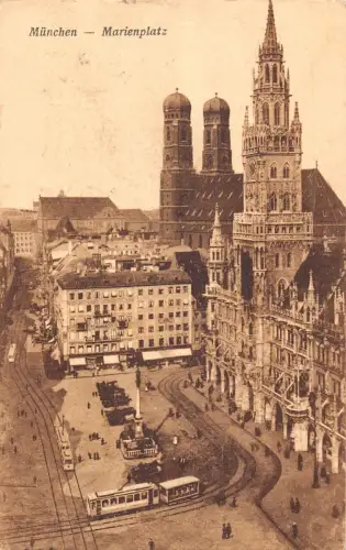 A161 Deutschland 1922 München Marienplatz Straßenbahnen Vintage Postkarte
