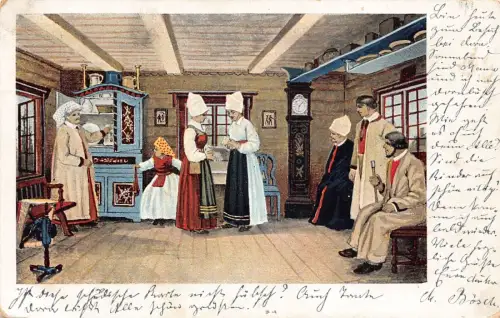 A144 Künstlerkarte 1904 Vingaker Schwedisches Haus Traditionelle Kostüme Uhr Postkarte