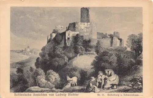 A141 Polen Künstlerkarte Schloss Bolkow Bolkenhain signiert Ludwig Richter Postkarte