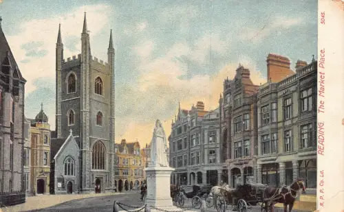 L234 England Reading Market Place Pferdekutsche Vintage Postkarte