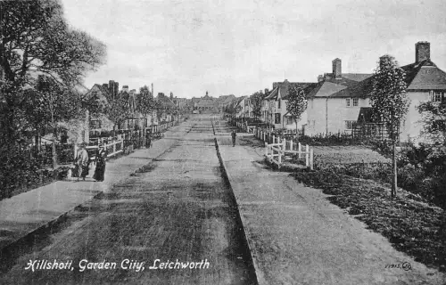 L235 England Letchworth Hillshott Garten Stadt Straße Häuser Vintage Postkarte