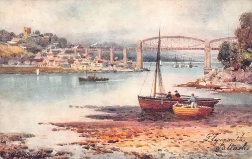 L234 England Plymouth Saltash Boats Bridge Vintage Postkarte