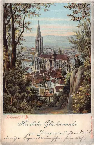 L103 Deutschland 1906 Freiburg i. B. Happy New Year Postkarte