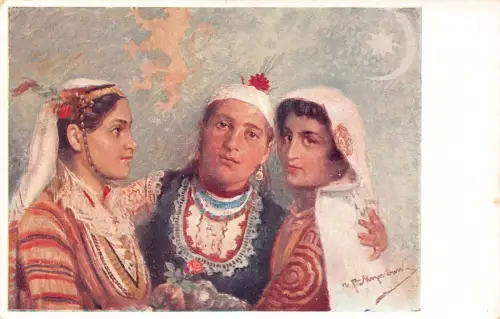 L104 Bulgarien Drei Schwestern Kostüm Ethnische Künstlerin Vintage Postkarte