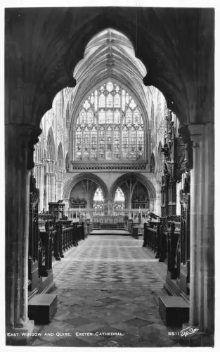 L238 England Ostfenster und Quire Exeter Kathedrale RPPC Vintage Postkarte