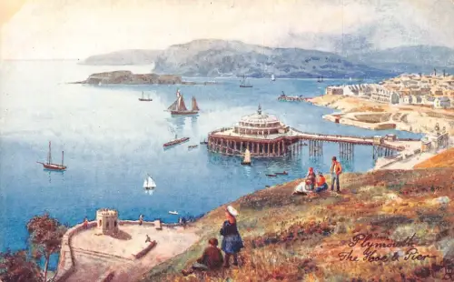 L237 England Hacke und Pier Plymouth Boote Vintage Postkarte