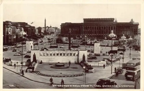 L237 England Liverpool St George's Hall Autos Doppeldecker Vintage Postkarte
