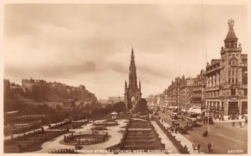 L238 Schottland Princes Street Blick nach Westen Edinburgh RPPC Doppeldecker Postkarte