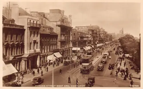 L238 Schottland Princes Street West End Edinburgh Shop Doppeldecker Autos Postkarte