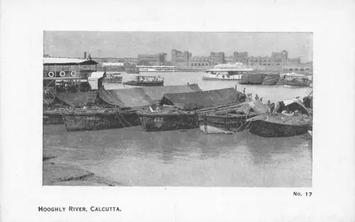 L379 Indien Kalkutta Hooghly Flussboote Dampfschiffe Vintage Postkarte