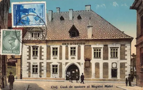 L412 Rumänien 1932 Cluj Napoca Kolozsvar Matthias Corvinus Haus Vintage Postkarte