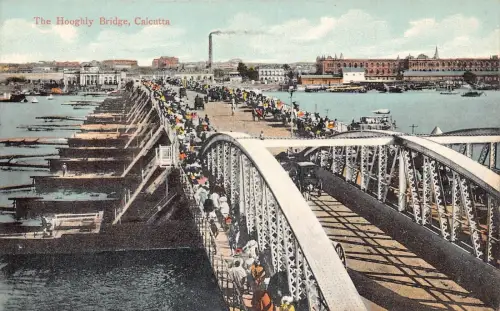 L379 Indien The Hooghly Bridge Kalkutta Industrieautos Vintage Postkarte