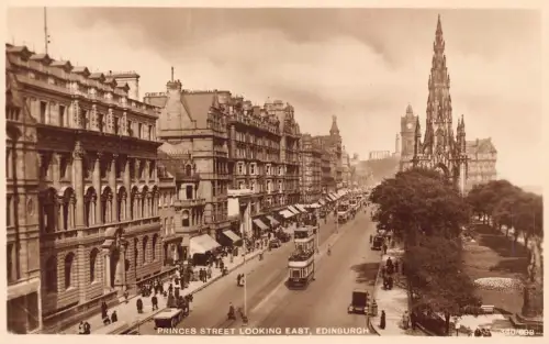 L238 Schottland Edinburgh Princess Street Cars Geschäfte Doppeldecker Straßenbahn Postkarte