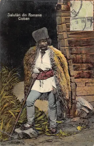 L412 Rumänien 1912 Cioban Schäfer Kostüm Vintage Postkarte