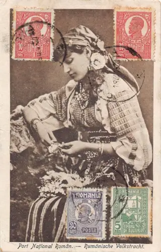 L412 Rumänien 1920 junge Dame in Volkstracht Vintage Postkarte