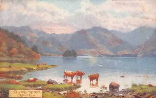 L237 England Head of Derwentwater Ruskin's View Cows Lake Vintage Postkarte