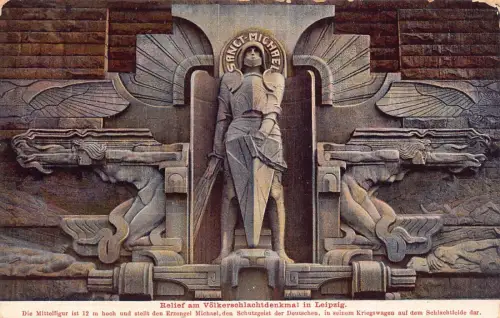 L156 Deutschland Relief am Voelkerschlachtdenkmal in Leipzig Vintage Postkarte