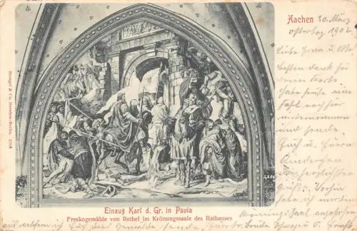 A137 Deutschland 1902 Aachen Einzug Karl Pauia Fresko Rathaus Vintage Postkarte