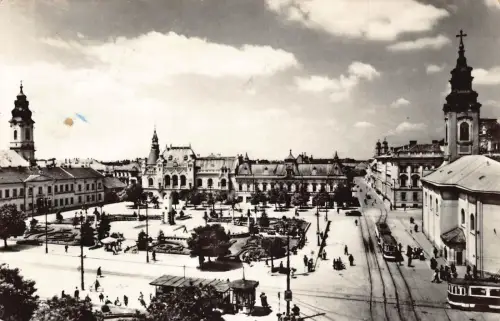 B299 Rumänien Oradea Nagyvarad 1967 Piata Unirii Straßenbahnplatz RPPC Postkarte