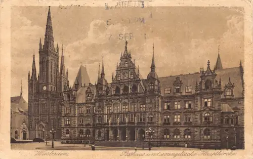 A137 Deutschland 1921 Wiesbaden Rathaus Evanghelic Kirche Vintage Postkarte