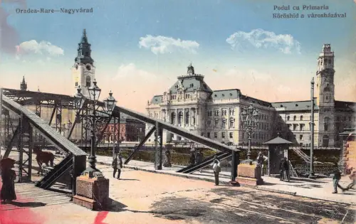 B300 Rumänien Oradea Nagyvarad Podul cu Primaria Brücke Rathaus Postkarte