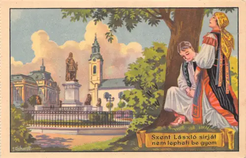 B300 Rumänien Oradea Nagyvarad Szent Laszlo Szobor Statue Native Girls Postkarte