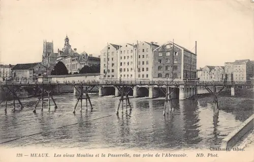 A134 Frankreich 1913 Meaux Moulins Passerelle prise l'Abreuvoir Brücke Postkarte