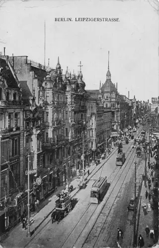 A135 Deutschland 1908 Berlin Leipzigerstraße Straßenbahn Kutsche Geschäfte Vintage Postkarte