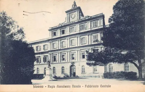 A133 Italien 1913 Livorno Marine Acadamy Fabbricato Centrale Vintage Postkarte