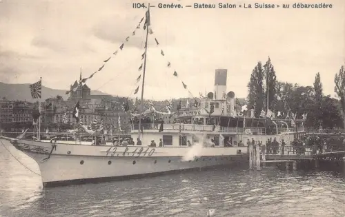 A134 Schweiz Genf Bateau Salon La Suisse Dampfschiff Anlegestelle Postkarte