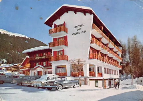 A132 Schweiz 1961 Hotel de Verbier Bergresort Autos Schnee Postkarte