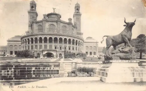 A133 Frankreich 1913 Paris Le Trocadero Palast Stier Statue Vintage Postkarte