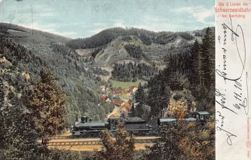 L193 Deutschland 1910 3 Linien Schwarzwaldbahn bei Bachjoerg Dampfzug Postkarte