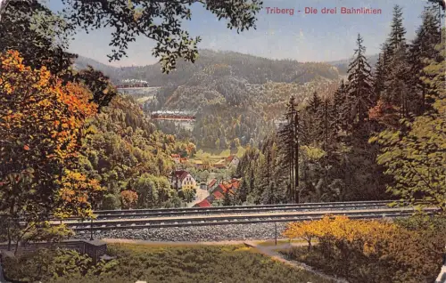 L193 Deutschland Triberg die drei Bahnlinien Zug Eisenbahnen Postkarte