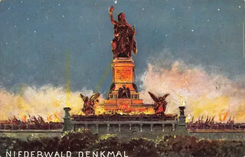 L208 Deutschland Niederwald Denkmal Feuer Vintage Postkarte