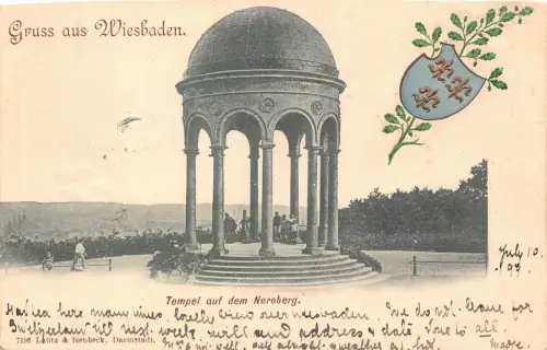 L021 Deutschland 1899 Gruss Aus Wiesbaden Tempel Neroberg geprägte Vintage Postkarte